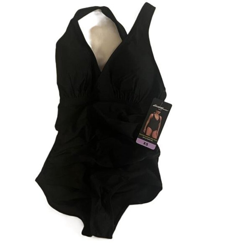 Eddie Bauer Ruched Shaping One Piece‎ Swimsuit Black Women's XS UV Protection